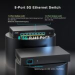 GiGaPlus S50-0800 Netzwerk-Switch mit acht RJ45-Anschlüssen für je 5 Gbit/s in schwarzem Gehäuse