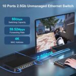VIMIN VM-S250802T Netzwerk-Switch mit acht 2,5G-Anschlüssen und zwei 10GBASE-T-Anschlüssen in schwarzem Metallgehäuse