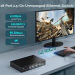VIMIN VM-S251602T Netzwerk-Switch mit 16 Ports zu 2,5 Gbit/s und zwei 10-Gbit/s-RJ45-Ports im schwarzen Metallgehäuse