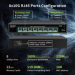 NICGIGA S100-0800T Netzwerk-Switch mit acht 10-Gbit/s-RJ45-Ports im schwarzen Metallgehäuse für die 19-Zoll-Montage