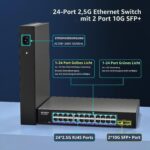 NICGIGA S25-2402N Netzwerk-Switch mit 24 Ports zu 2,5 Gbit/s und zwei SFP+-Steckplätzen im lüfterlosen Metallgehäuse