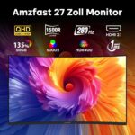 Amzfast AMZG27C1Q Pro 27-Zoll-Curved-Monitor mit 1500R Krümmung auf Metallständer