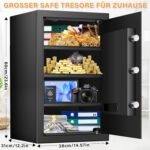 Schwarzer Tiskgg Standtresor mit 78 Liter, 60 cm hoch, elektronisches Zahlenschloss mit Tastatur und Drehknauf, Innenraum mit herausnehmbarem Regal