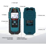 HANMATEK SF1 Wandscanner in Blaugrün und Schwarz mit LCD-Anzeige an einer Wand