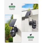 Zwei graue YESYAMO C8TB Solar-Überwachungskameras mit schwenkbarem Kopf und Solarpanel