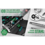 Brüder Mannesmann M29075 Alu-Werkzeugkoffer geöffnet mit 108 Handwerkzeugen in drei Lagen