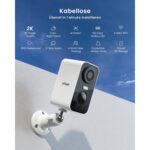 ieGeek S2 Akku-Überwachungskamera in Weiss mit Ständer, Objektiv und Weisslicht