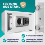 Deuba Möbeltresor in Silber mit elektronischem Zahlenschloss und geöffneter Stahltür