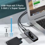 RSHTECH RSH-518 USB-3.0-Hub mit sieben Ports, Einzelschaltern und Netzteil