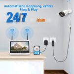 Hiseeu WLAN-Überwachungsset mit vier 5-MP-Kameras und Rekorder mit 12-Zoll-Bildschirm