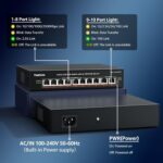 Schwarzer YuanLey 2,5-Gigabit-PoE-Switch mit acht PoE-Ports und zwei 10-Gigabit-Uplinks im lüfterlosen Metallgehäuse.