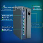 YuanLey Netzwerk-Switch im Metallgehäuse mit sechs RJ45-Anschlüssen und zwei SFP+-Steckplätzen an der Frontseite.