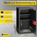Schwarzer HomeSafe HV70K Möbeltresor mit Doppelbart-Schlüsselschloss und zwei Einlegeböden.