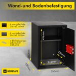 Schwarzer HomeSafe HV50K Möbeltresor mit Doppelbart-Schlüsselschloss und einem Einlegeboden.