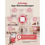 Weisser Rauchmelder X-Sense XS01-M neben der flachen quadratischen Basisstation SBS50 des Sets FS61.