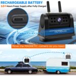 Kabellose Rückfahrkamera URVOLAX UR65X mit magnetischer Basis neben dem 7-Zoll-Monitor mit Sonnenschirm.