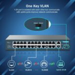 YuanLey 26 Port PoE-Switch im Metallgehäuse mit 24 PoE-Ports und zwei Gigabit-Uplinks auf der Frontseite.