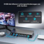 GiGaPlus S25-0802T Netzwerk-Switch im schwarzen Metallgehäuse mit acht 2.5G-Ports und zwei 10G-RJ45-Uplinks.