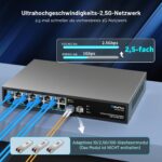 GiGaPlus S25-1602 Netzwerk-Switch im schwarzen Metallgehäuse mit sechzehn 2.5G-RJ45-Ports und zwei 10G-SFP+-Steckplätzen.