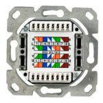Geschirmte BIGtec Netzwerkdose CAT 6a in Signalweiss mit zwei RJ45-Buchsen, Schutzklappen und LSA-Anschluss.