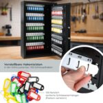 Schwarzer HMF Schlüsseltresor 2100-02 mit elektronischem Zahlenschloss und Hakenleisten für 100 Schlüssel.