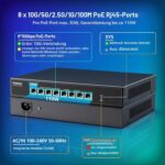 YuanLey YS100-0800TP 8-Port 10G PoE Switch im schwarzen Metallgehäuse mit acht RJ45-Ports
