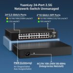 YuanLey YS25-2402-N Netzwerk-Switch mit 24 RJ45-Anschlüssen für 2,5 Gbit/s und zwei SFP+-Steckplätzen im schwarzen Metallgehäuse