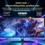 Amzfast AMZG34C5Q Pro 34-Zoll-Ultrawide-Monitor, 1500R gebogen, auf höhenverstellbarem Standfuss
