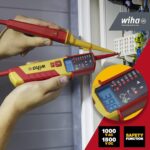 Wiha 45217 zweipoliger Spannungsprüfer in Rot und Gelb mit LCD-Anzeige und Prüfspitzen