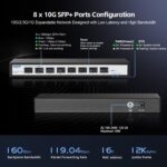 YuLinca Managed Switch mit acht SFP+-Plätzen im schwarzen Metallgehäuse, Frontansicht