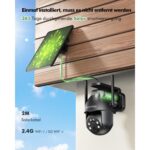 Zwei graue YESYAMO C8TB Solar-Überwachungskameras mit schwenkbarem Kopf und Solarpanel