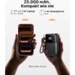 INIU P63 Powerbank mit 25000 mAh, Digitalanzeige und drei Anschlüssen