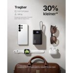 INIU P51L Powerbank 20000 mAh in Schwarz mit integriertem USB-C-Kabel und Prozentanzeige