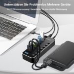RSHTECH RSH-518 USB-3.0-Hub mit sieben Ports, Einzelschaltern und Netzteil