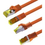 Zehn orange Cat.7 Netzwerkkabel mit je 2 Metern Länge und RJ45-Steckern