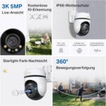 TP-Link Tapo C530WS Schwenk-Neige-Aussenkamera in Weiss mit zwei Antennen und Scheinwerfern