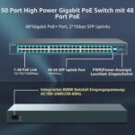 YuanLey 48-Port Gigabit-PoE-Switch mit 800 W Budget und zwei SFP-Uplinks im 19-Zoll-Metallgehäuse
