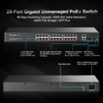 MokerLink 24-Port PoE-Switch mit 400 W Budget, zwei SFP-Steckplätzen und AI-Watchdog im 1U-Rackgehäuse