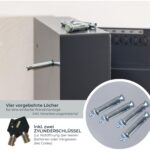 Anthrazitfarbener HMF Schlüsseltresor 2133-11 mit Zahlentastatur und nummerierten Schlüsselhaken im Inneren.