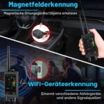 Der Detektor JMDHKK M8000 als schwarzes Handgerät mit montierter HF-Antenne.