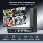 GiGaPlus S25-1602T Netzwerk-Switch im schwarzen Metallgehäuse mit sechzehn 2.5G-Ports und zwei 10G-RJ45-Uplinks.