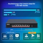 YuanLey YS100-0800TP 8-Port 10G PoE Switch im schwarzen Metallgehäuse mit acht RJ45-Ports