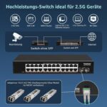 YuanLey YS25-2402-N Netzwerk-Switch mit 24 RJ45-Anschlüssen für 2,5 Gbit/s und zwei SFP+-Steckplätzen im schwarzen Metallgehäuse