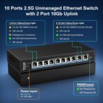 VIMIN VM-S250802T Netzwerk-Switch mit acht 2,5G-Anschlüssen und zwei 10GBASE-T-Anschlüssen in schwarzem Metallgehäuse