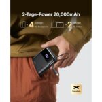 INIU P51L Powerbank 20000 mAh in Schwarz mit integriertem USB-C-Kabel und Prozentanzeige
