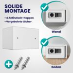 Deuba Möbeltresor in Silber mit elektronischem Zahlenschloss und geöffneter Stahltür