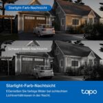TP-Link Tapo C530WS Schwenk-Neige-Aussenkamera in Weiss mit zwei Antennen und Scheinwerfern