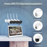 Hiseeu WLAN-Überwachungsset mit vier 5-MP-Kameras und Rekorder mit 12-Zoll-Bildschirm