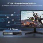 GiGaPlus S25-1600 Netzwerk-Switch im schwarzen Metallgehäuse mit 16 RJ45-Anschlüssen in einer Reihe an der Frontseite.