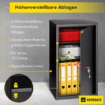 Schwarzer HomeSafe HV70K Möbeltresor mit Doppelbart-Schlüsselschloss und zwei Einlegeböden.